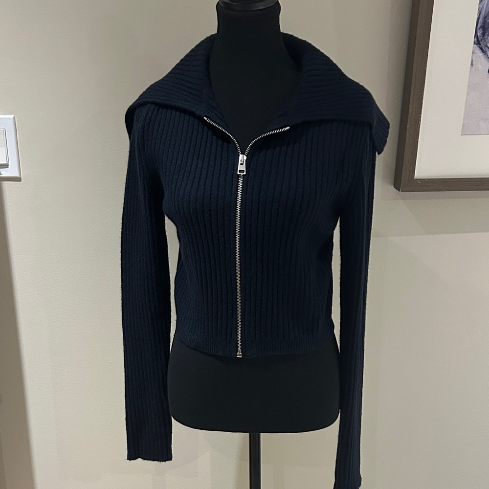 Banana Republic Navy Blue Ribbed Cotton/Cashmere Blend Cardigan